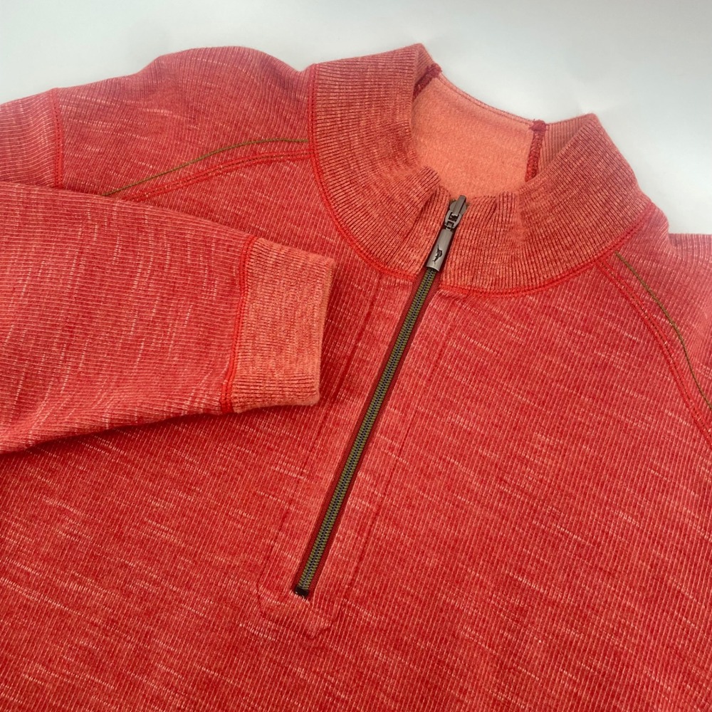 Tommy Bahama Quarter Zip Pullover Mens XL Red Heathered Ribbed Mock Neck L9